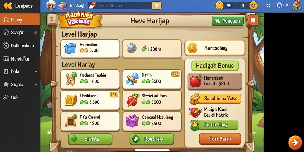 Tampilan layar utama yang menarik dengan pilihan game.